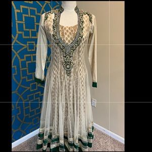 Cream and green Anarkali